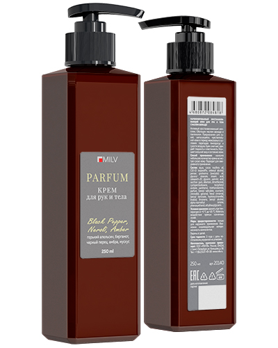 MILV Парфюмированный восстанавливающий крем для рук и тела. BLACK PEPPER, NEROLI, AMBER. 250 мл