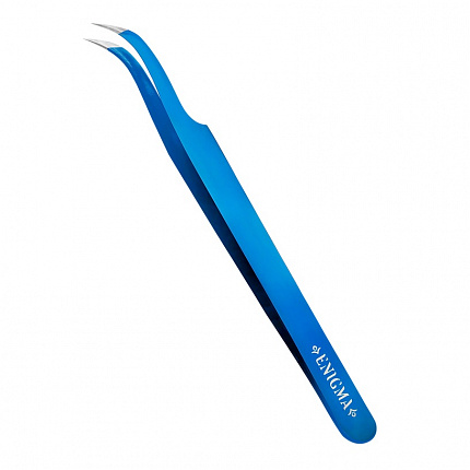 Пинцет изогнутый 90° Enigma (Blue metallic) с ручной заточкой extra-sharp