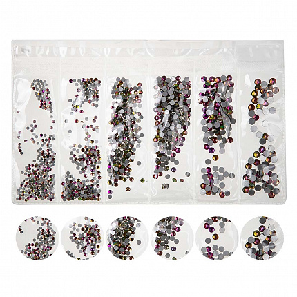 Nail Art Стразы Набор 6 размеров (4,5,6,10,12,16) РОЗОВО-ЖЕЛТЫЕ, 1440шт 15849