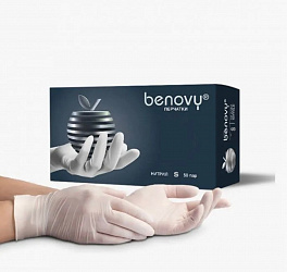 BENOVY Nitrile MultiColor, перчатки нитриловые (текстурир. на пальцах марк), белые, S, 100 шт