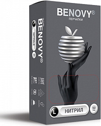 BENOVY Nitrile Chlorinated, перчатки нитриловые (текстурир. на пальца марк.), черные, L, 100 шт
