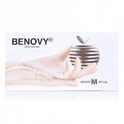 BENOVY Vinyl, перчатки виниловые, неопудренные, цвет прозрачный, M 100 шт