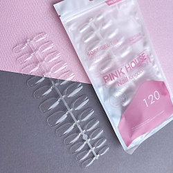 Типсы nail kingdom 02 гелевые с контактной зоной xxl миндаль 120 шт Pink House