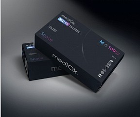 mediOk (марка) нитриловые перчатки смотровые неопудренные, Space Черные 3,5 гр, Размер M 100 шт