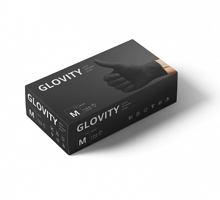 Перчатки нитриловые Glovity (черные) 8гр L 100 шт