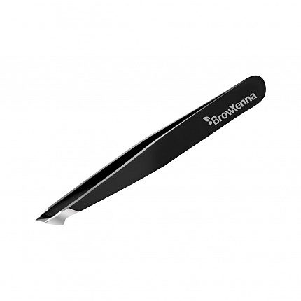 BrowXenna Пинцет для бровей скошенный, заостренный, ручная заточка Pro-Brow-Black